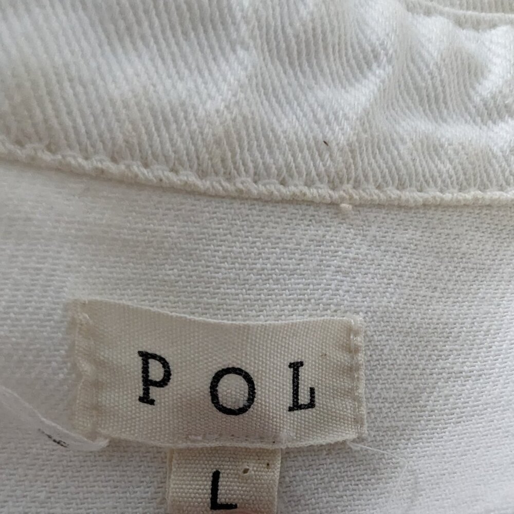 POL Distressed White Denim Oversized Button Up Raw Hem Jacket - Picture 5 of 8